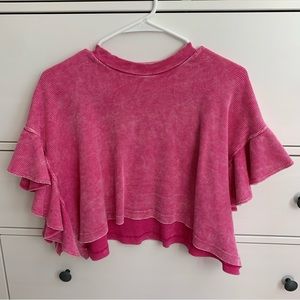 Altar’d State Pink Nessa Flutter Sleeve Top - Small